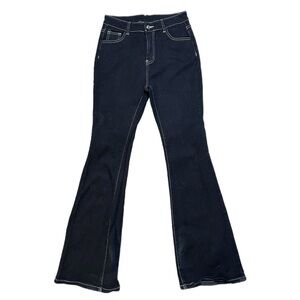 Shein Black & White Trimmed Flared Jeans With Butterfly Design
